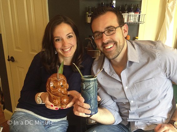 Alix and Scott sipping on Tiki cocktails during a cocktail class in Washington, DC. 