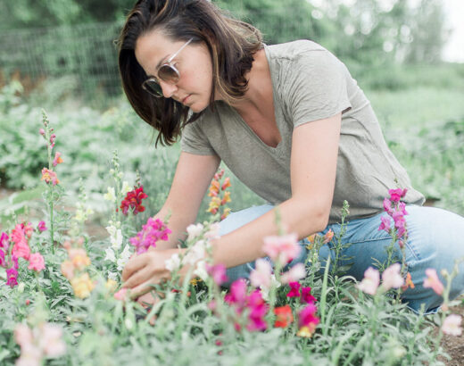 Alix in her garden on our farm. She loves to plant and grow edible flowers.