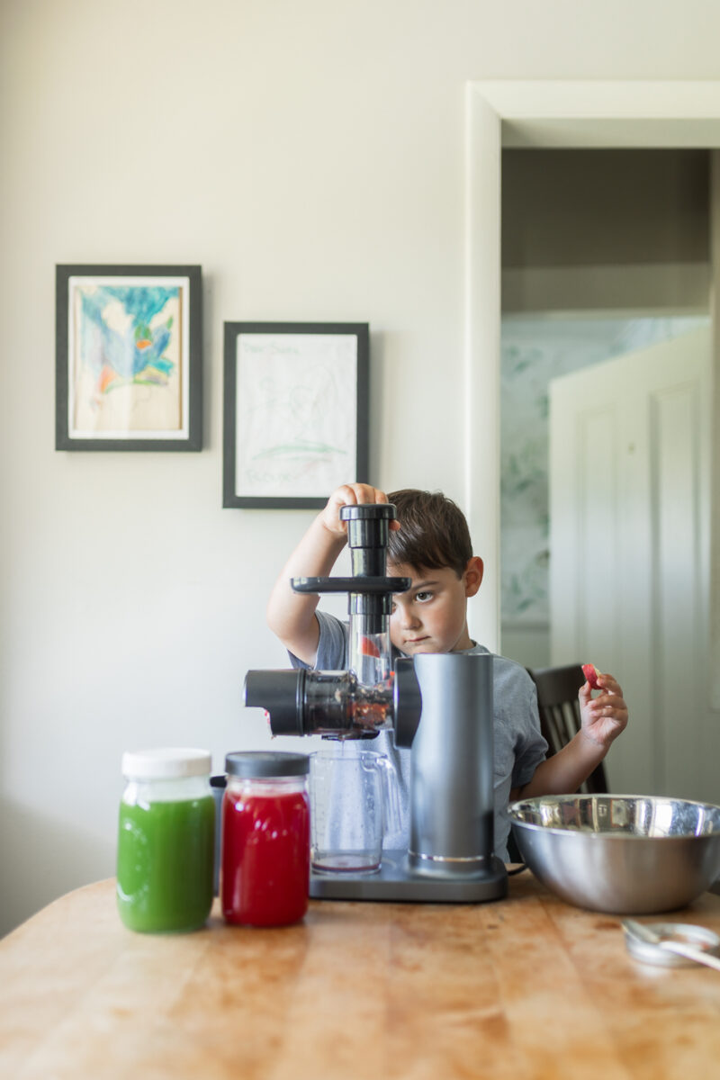 After picking several things from the garden, Roux wanted to make some juice. While this was a birthday gift for me, he gets more use out of it. Apple juice, watermelon juice, cucumber juice, pineapple, and so much more. Then he mixes and hopes for the best. 